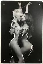 TIN SIGN 8x12 Sexy girls tattoos handcuffs stripper blonde brunette mancave A39