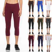 Women Premium Cotton Spandex Yoga Capris Crop leggings 24" Inseam S-5X USA