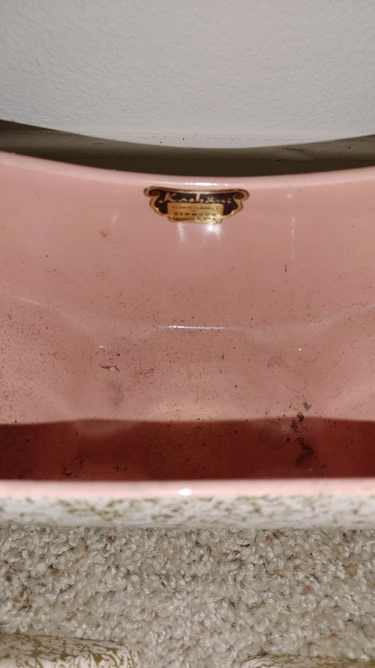 MCM Mid Century Shawnee Kenwood Kashani Pink Weeping Gold Pink Glaze Console Set - Image 2 of 4