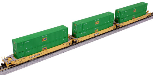 Kato 1066187 N Gunderson Maxi IV TTX 3 Stück Brunnenwagen Set mit 6 Containern 106-6187 | Zustand: New