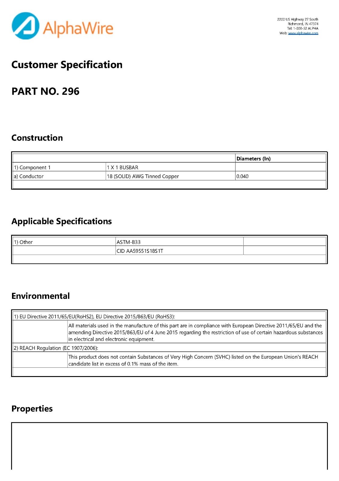 Alpha Wire 296 #18awg Solid Tinned Copper Bus Bar Ground Bonding Wire /25ft