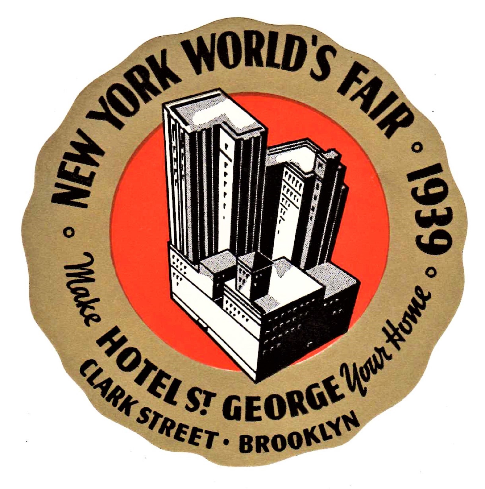Vintage 1939 World's Fair St. George Hotel Brooklyn NY Luggage Tag SB-image
