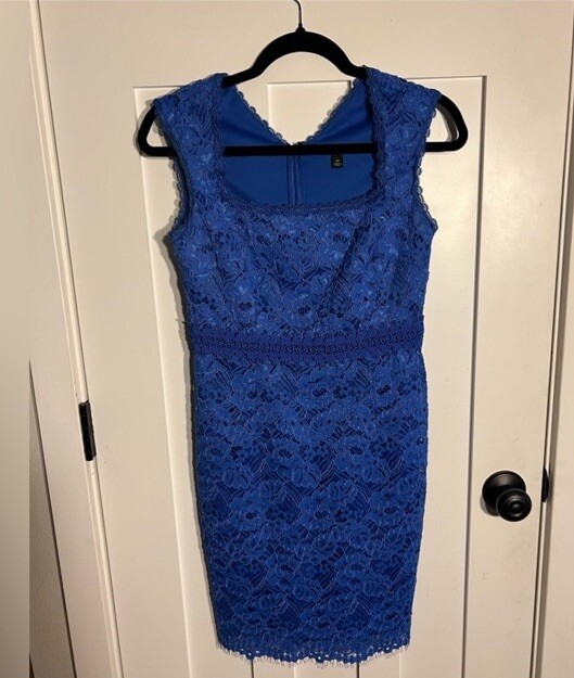Ann Taylor blue lace dress size 2 petite Square Neck | eBay