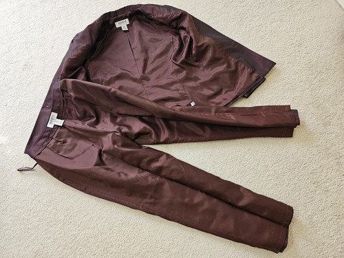 ALFANI Womens Petite Maroon Metallic 100% Silk Classic Pants & Blazer Suit Sz.8P - Picture 13 of 24