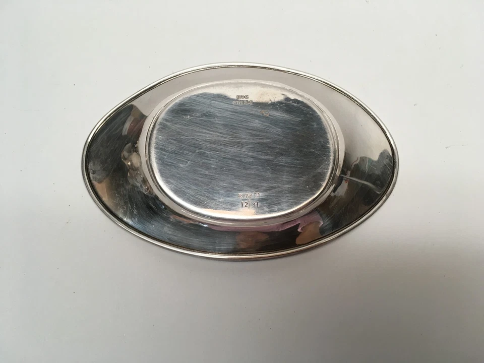 Bandeja ovalada pequeña de plata de ley firmada vintage de abedules de 5-5/8" sin monograma 60 g Foto 4 de 4