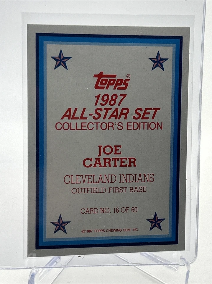 1987 Topps All-Star Set Joe Carter Baseball Card #16 Mint FREE SHIPPING - Image 2 of 3