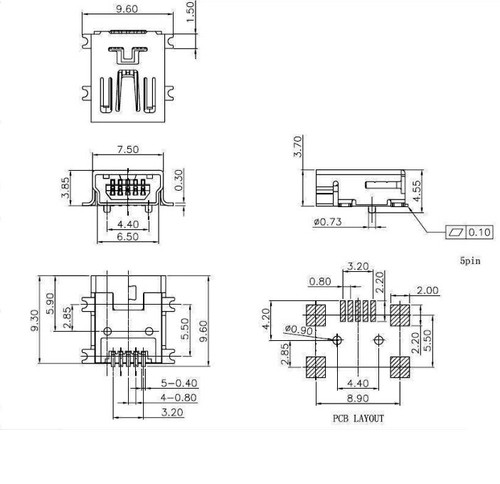 1 x Mini conector conector USB Tipo B hembra 5 pines SMT SMD zócalo - Imagen 2 de 2