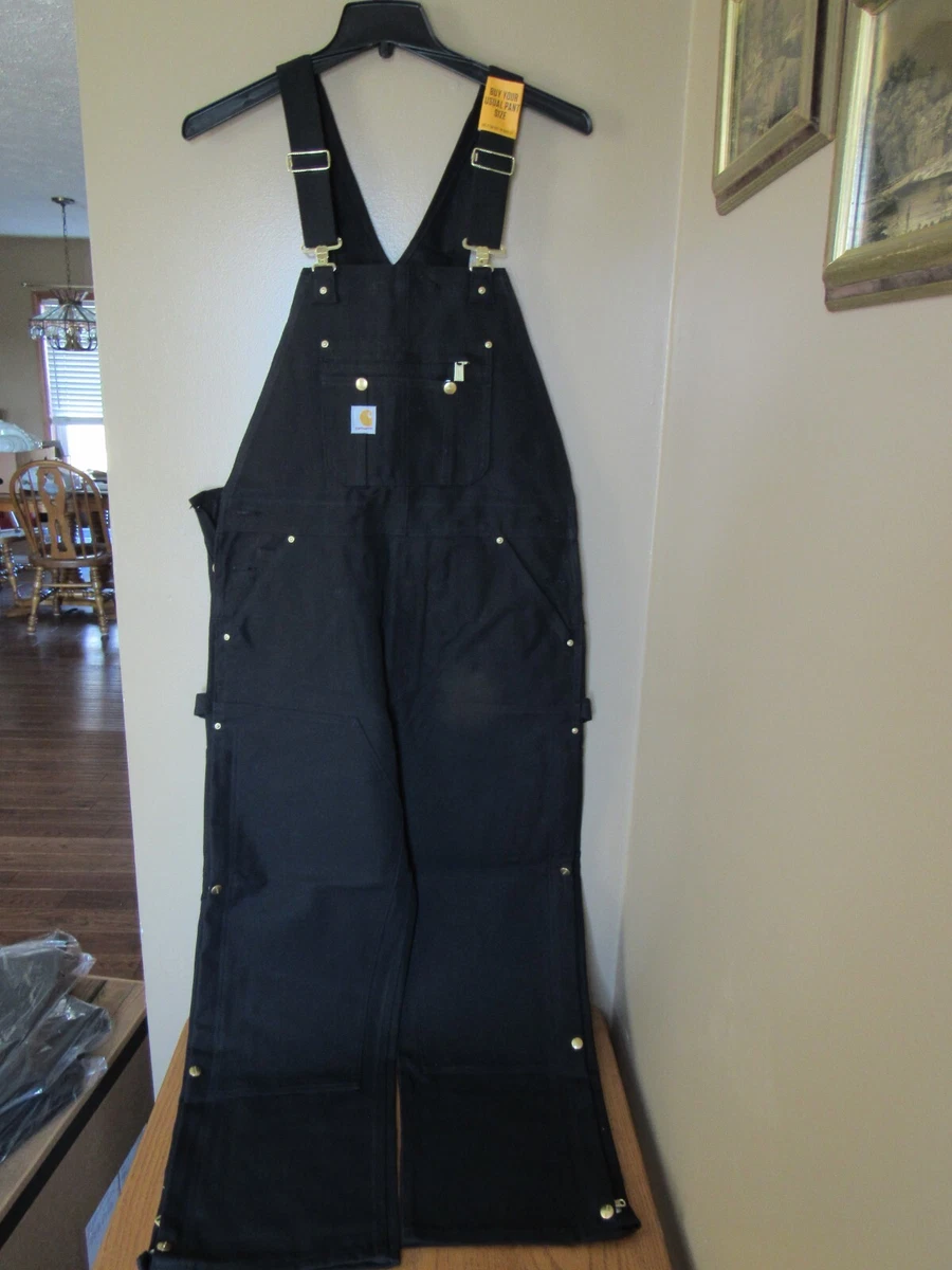 NEW MEN S CARHARTT 40x32 UNLINED ZIP TO THIGH FIRM DUCK BIB OVERALLS R37 BLK