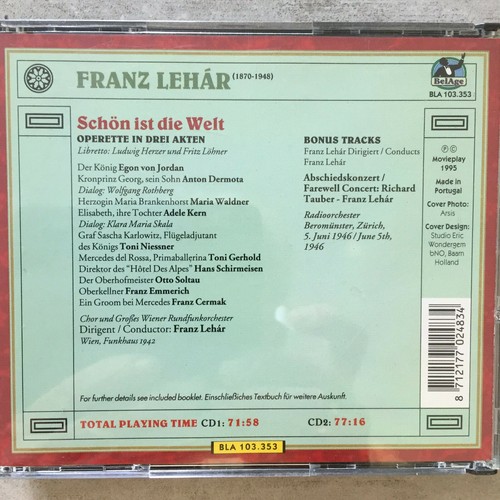 LEHAR: Schön ist die Welt - Franz Léhar - Wien 1942 (2-CD-Box BLA 103.352 / neu) - Picture 2 of 3