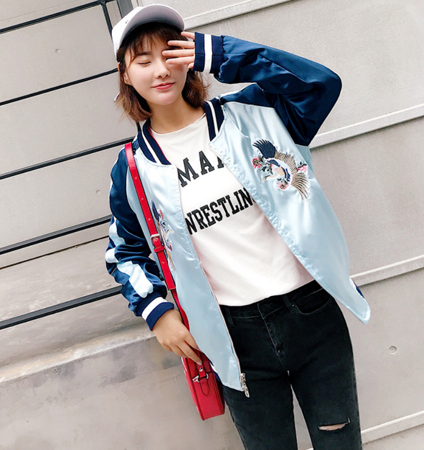 ALTRA 2020 Womens Reversible Tiger Bomber Jacket Satin Janpanese Style Pink Blue DIDI