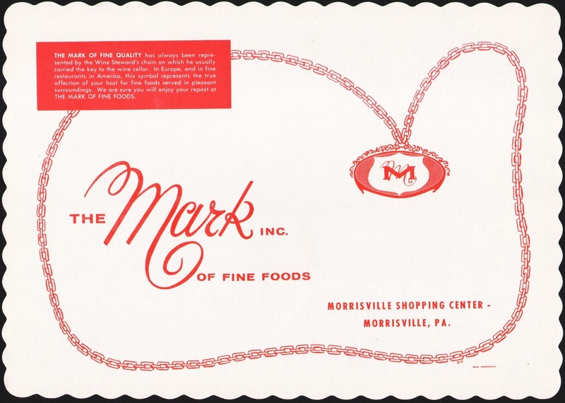 Vintage placemat THE MARK INC of Fine Foods Morrisville Pennsylvania n-mint+