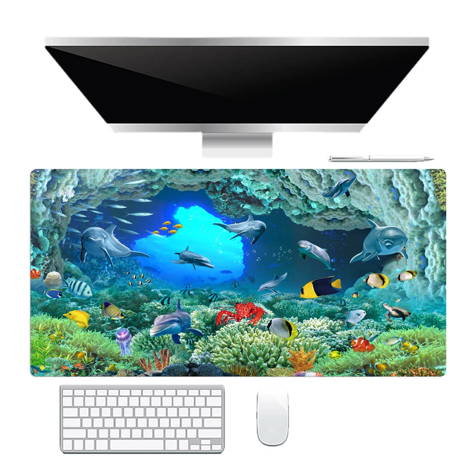 Tropical Mouse Pad Dolphin Blue Ocean Desk Mat for Keyboard and Mouse Desk Pad - Image 2 of 4