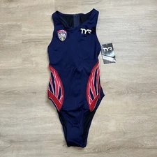 TYR Durafast Elite 300+ One Piece Swimsuit USA Water Polo Logo Women's Size 36