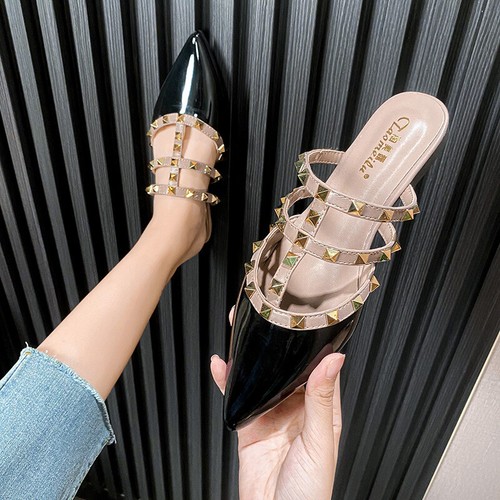 Zapatos planos con puntera puntiaguda patentada de cuero mulas cómodos suaves para caminar 35-43 - Imagen 8 de 47
