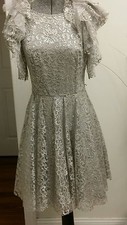 BCBG MAX AZRIA CYNTHIA SHIMMERING METALLIC SILVER LACE COCKTAIL DRESS 368