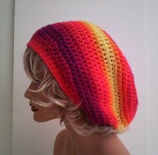 NEW BRIGHT MULTI COLOR BAGGIE BAGGY SLOUCHY BEANIE HAT TAM CAP RASTA DREADS