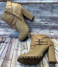 MICHAEL ANTONIO Women’s Chunky Heel Double Buckle Beige Ankle boots Size 10 US