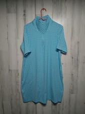 Land's End Women's Medium Blue Gingham Check Short Sleeve Zip Up Dress