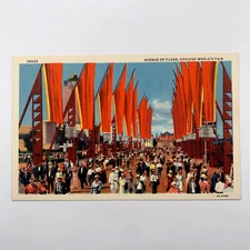 Postcard Illinois Chicago IL World Fair Avenue Flags 1940s Linen Unposted