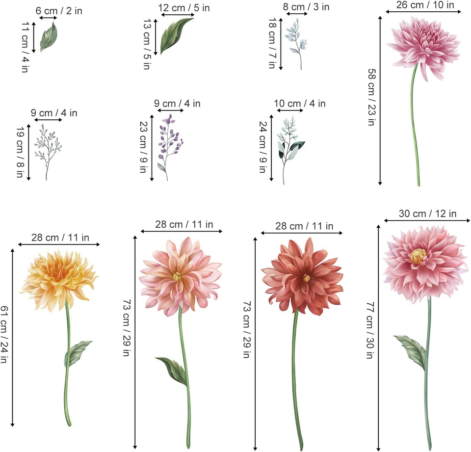 Large Dahlia Flower Wall Decals Gifts for Mom Pink Blossom Floral Wall