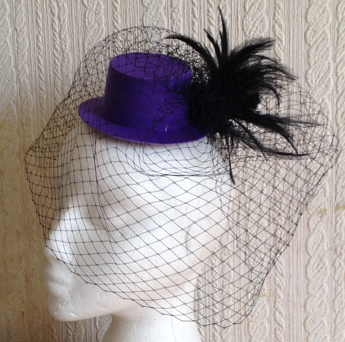 black veiling feather purple mini top hat fascinator millinery burlesque  wedding | eBay
