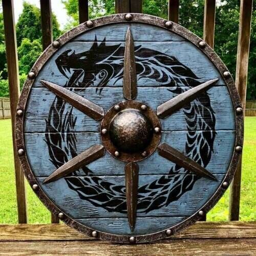 Viking Shield Medieval Knight shield Ouroboros Battle worn Reenactment Costume - Afbeelding 1 van 4