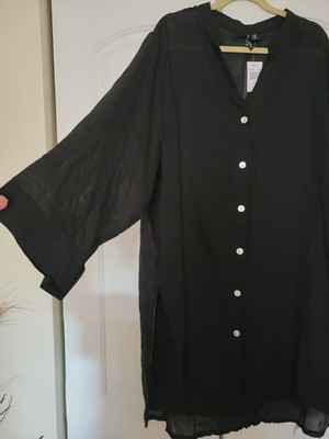 PACIFIC BEACH Lightweight Gauzy Fabric Black Beach Cover Up Shirt 3XL