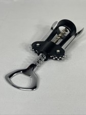 Vintage Made in Italy Winged Corkscrew Wine Opener & Bottle Opener Black Silver