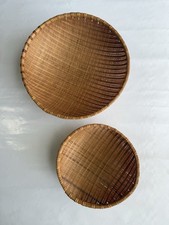 Set Of 2pc Round Rice Tray Small and Large Rattan Wrapped Baskets