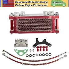 Motorcycle Red Oil Cooler Cooling Radiator Engine Kit Universal for CRF XR KLX