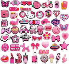 55 PCS Pink Shoe Charms for Girls Teens, Aesthetic PVC Shoe Decoration Charms