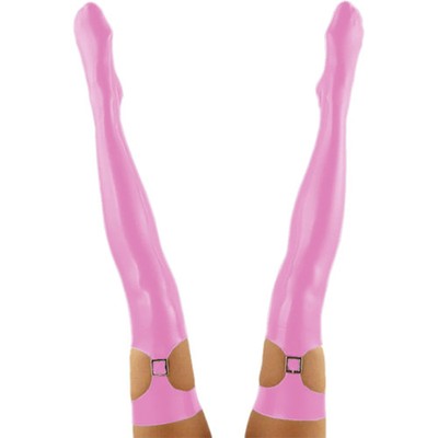 Sexy Hollow Out Stretchy Thigh High Stockings PVC Leather High Footed Stockings