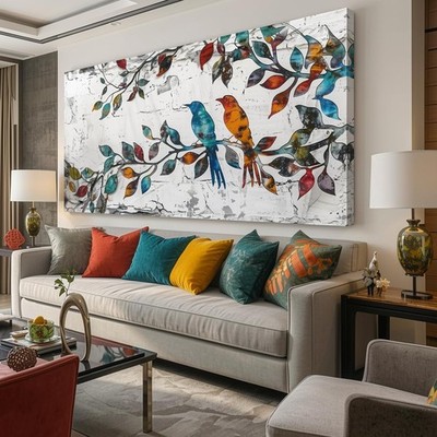 Wall Art Funny Paintings Colorful Birds on a Branch Art Mural Pop Art Home