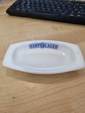 Harp Lager Ashtray - White Glass Made in England