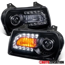 Fit 2005-2010 Chrysler 300 Smoke LED Strip Projector Headlights Lamps Left+Right