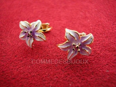 Ohrringe Clips Vintage Blume Frühling Sommer - Goldschmuck Emaille Mauve