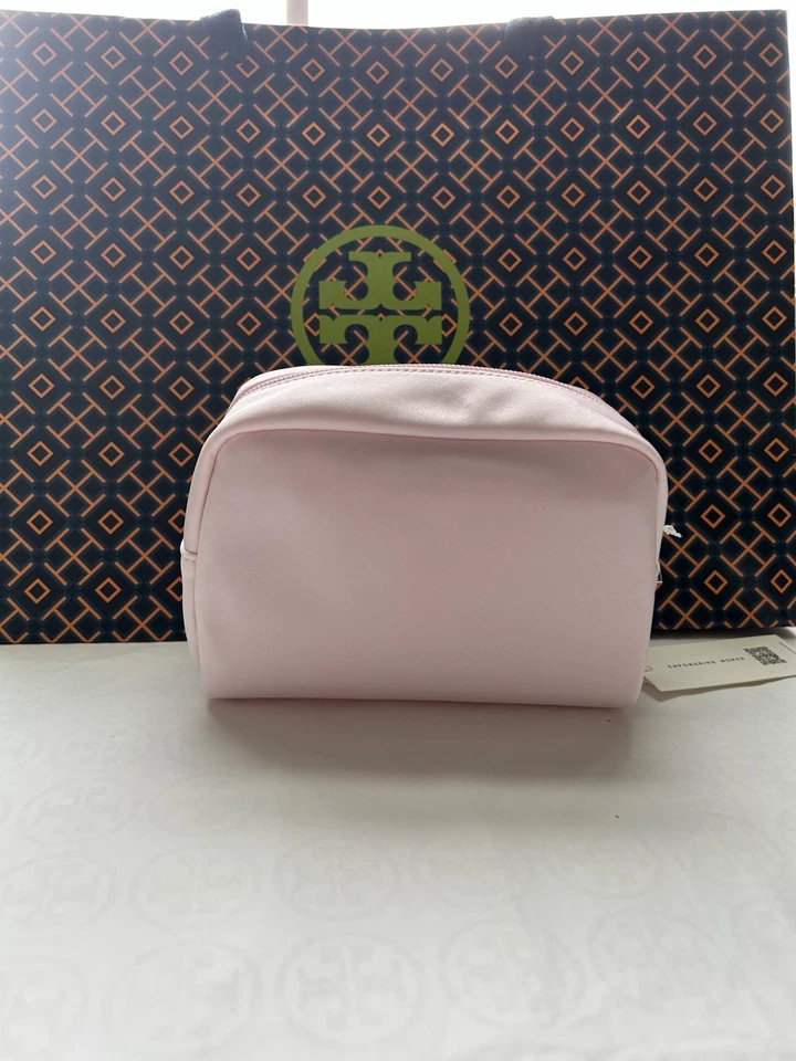 Tory Burch Virginia Estuche de Cosméticos Bolso Rosa Plata Nylon Bolsa de Cosméticos Artículos de Aseo Foto 2 de 4