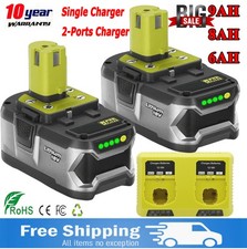 8.0Ah For RYOBI 18V P108 18V Plus High Capacity Lithium Ion Battery/Charger USA