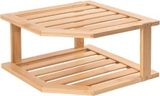 Bamboo Corner Shelf,2 Tier Plate Organizer for Cabinet and Countertop,