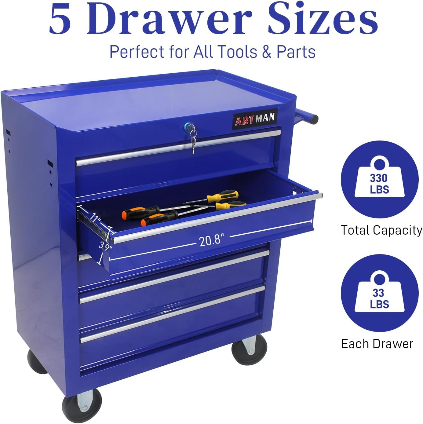 7-Drawer Lockable Rolling Tool Chest for Garage Storage