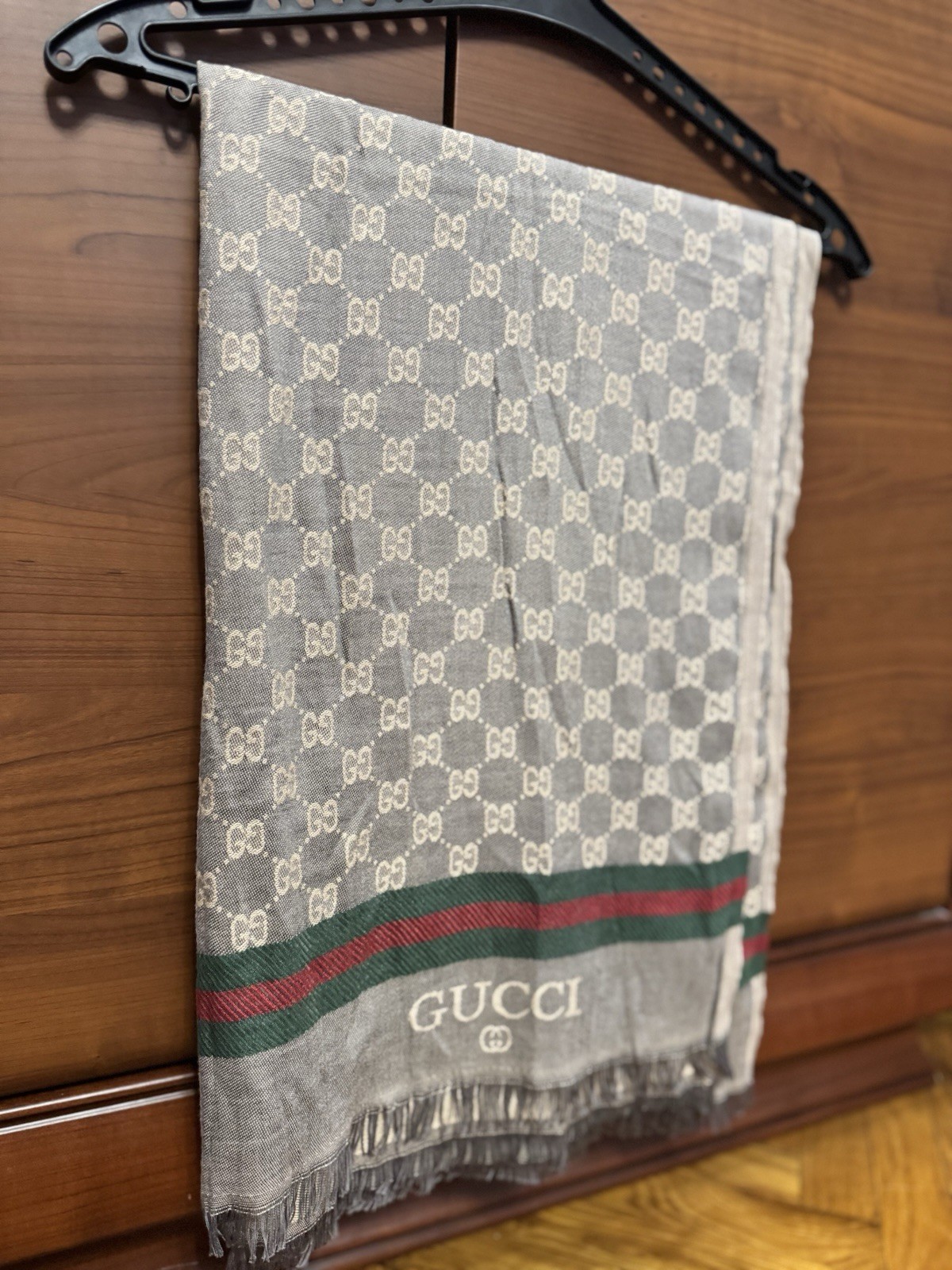 Gucci GG double-sided silk cashmere shawl wrap scarf