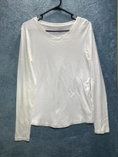 Eddie Bauer Long Sleeve V-Neck T-Shirt White Women's Med Soft And Minimalist