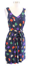 Marc by Marc Jacobs Navy Blue Colorful Polka Dot Print Knit Dress Size XS V Neck