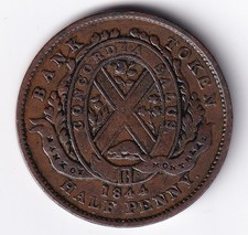 Province Of Canada Bank Of Montreal 1844 1/2c One Half Penny Copper Token