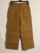 Carhartt Boys Carpenter Pants Brown 100 Cotton Canvas, flannel lining