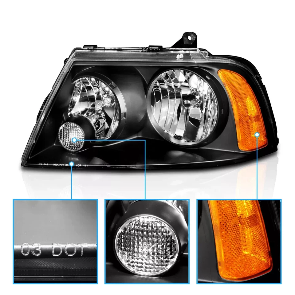 2003 2004 2005 2006 For Lincoln Navigator Factory Style Black Headlights Pair - Image 2 of 4