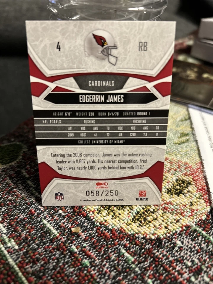 2008 Donruss Gridiron Gear Silver Holofoil O's #4 Edgerrin James #'d 215/250 - Image 3 of 4