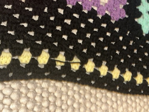 Vintage Handmade Crochet Black Granny Square Afghan Colorful Throw Blanket 57x46 - Picture 11 of 11