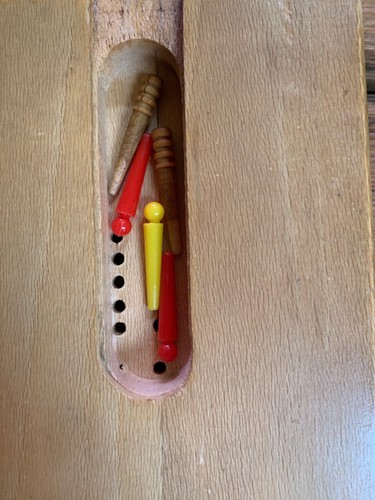 Vintage Pleasantime Four Track Walnut Wood CRIBBAGE BOARD w/ some Pegs. - Picture 7 of 7