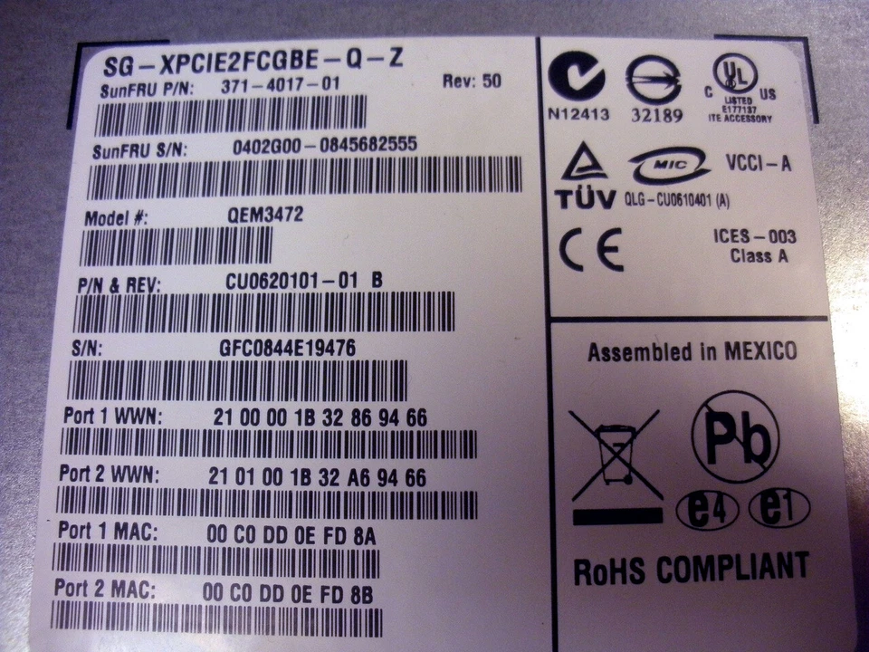 Sun 371-4017 SG-XPCIE2FCGBE-Q-Z Dual 4Gb FC Dual Gb Ethernet PCIe Host Adapter - Image 3 of 3